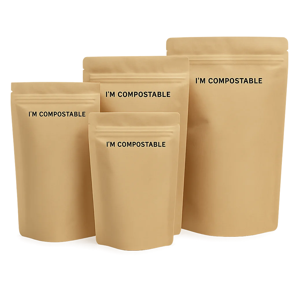 biodegradable kraft stand up pouches with compostable materials