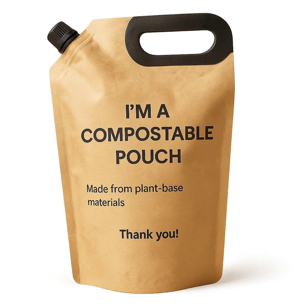 compostable kraft spouted pouch made from plant-based materials by XLD