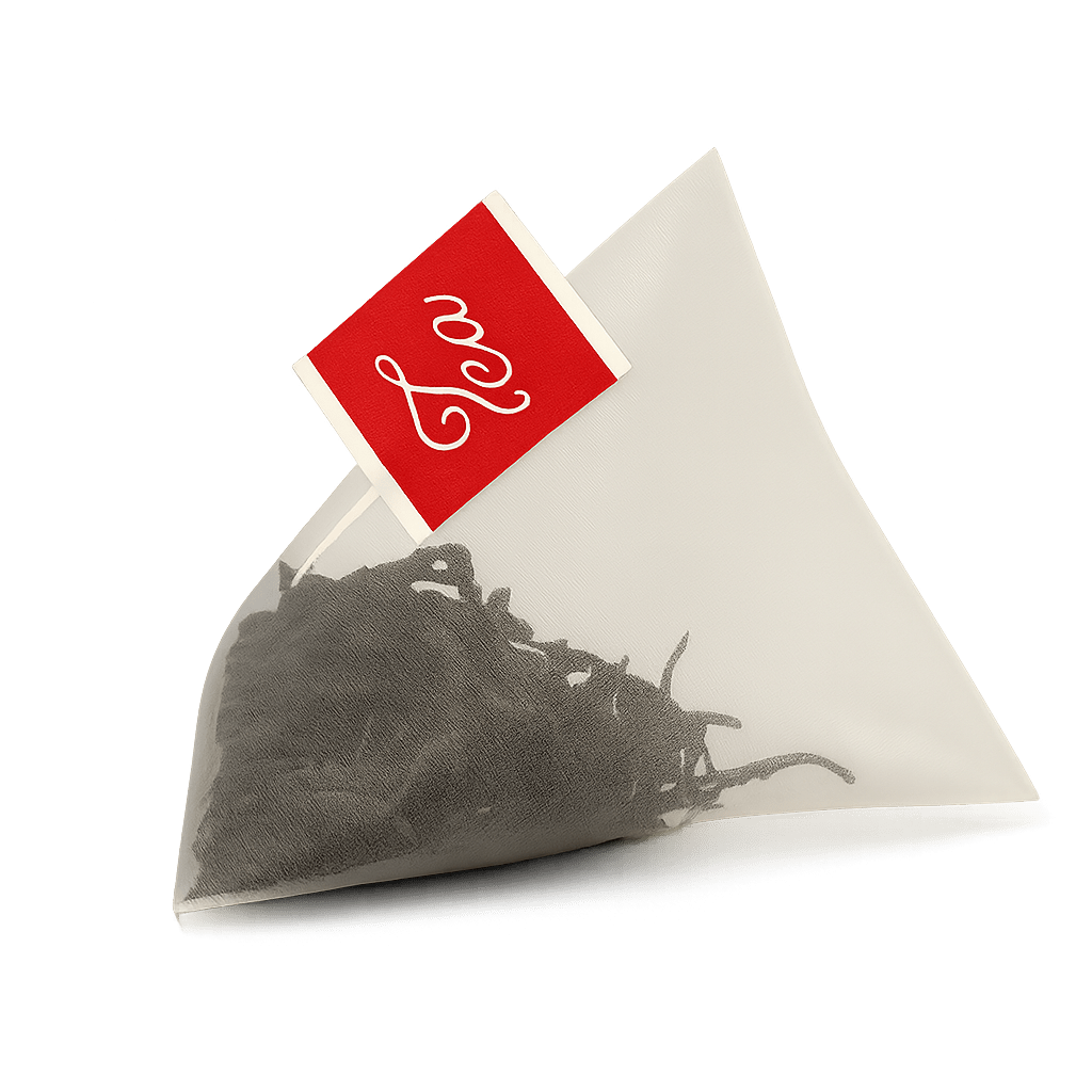 Custom pyramid tea bag with red label for premium loose-leaf tea packaging