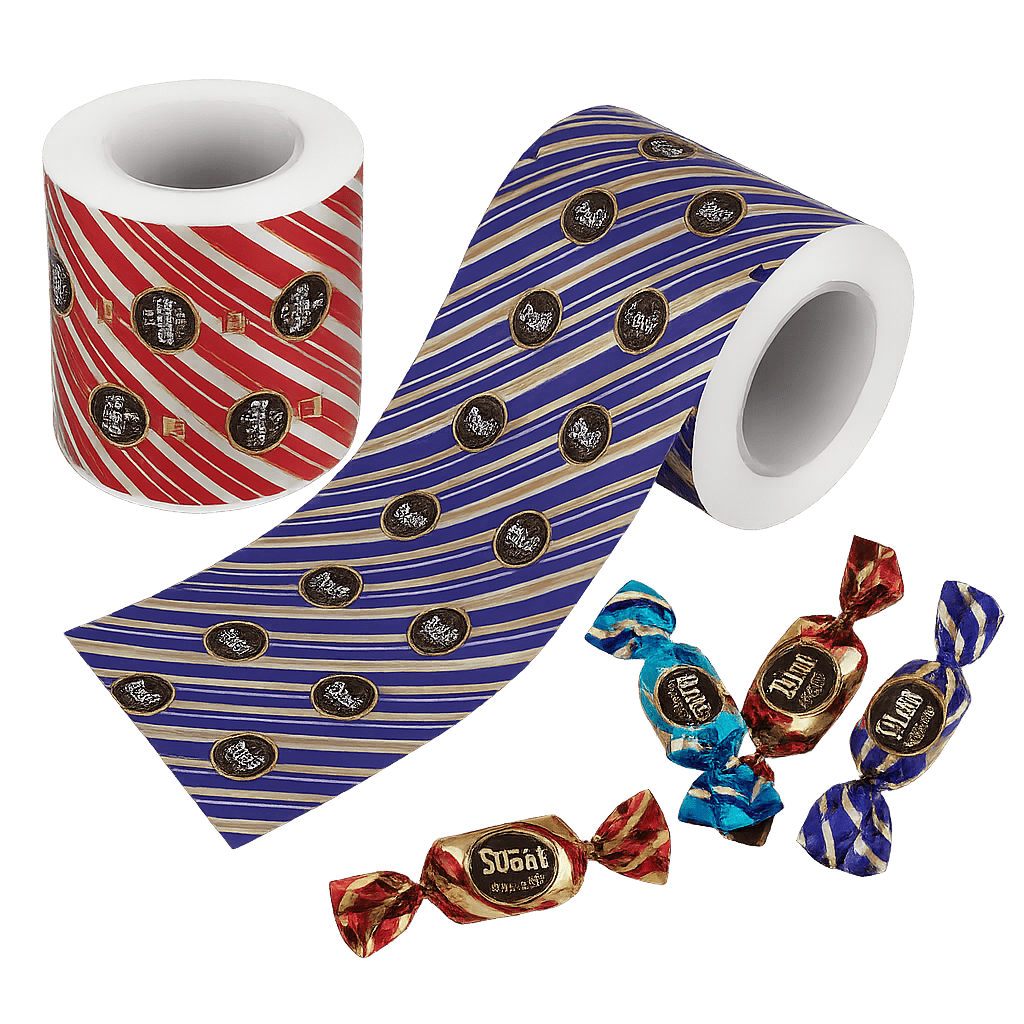 custom printed candy wrapper roll by XLD for twist-wrapped sweets