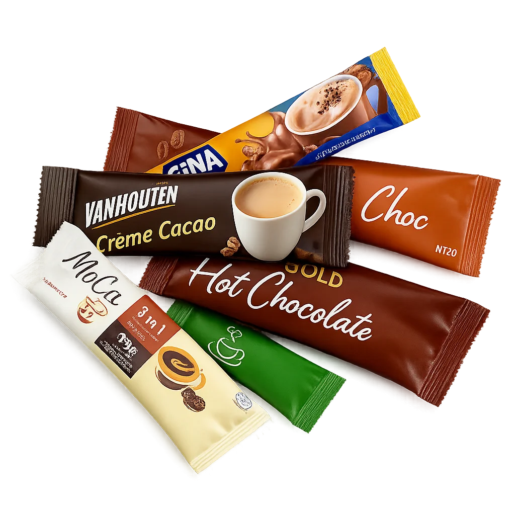 custom instant coffee stick packaging by XLD in assorted designs