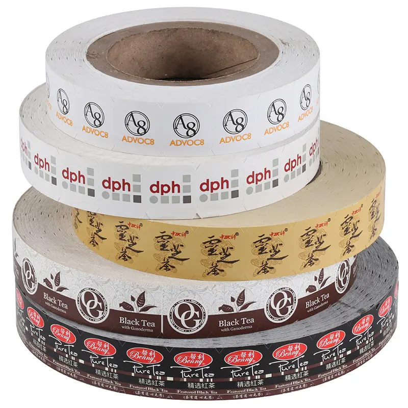 Custom printed tea bag tag rolls with multiple designs by XLD