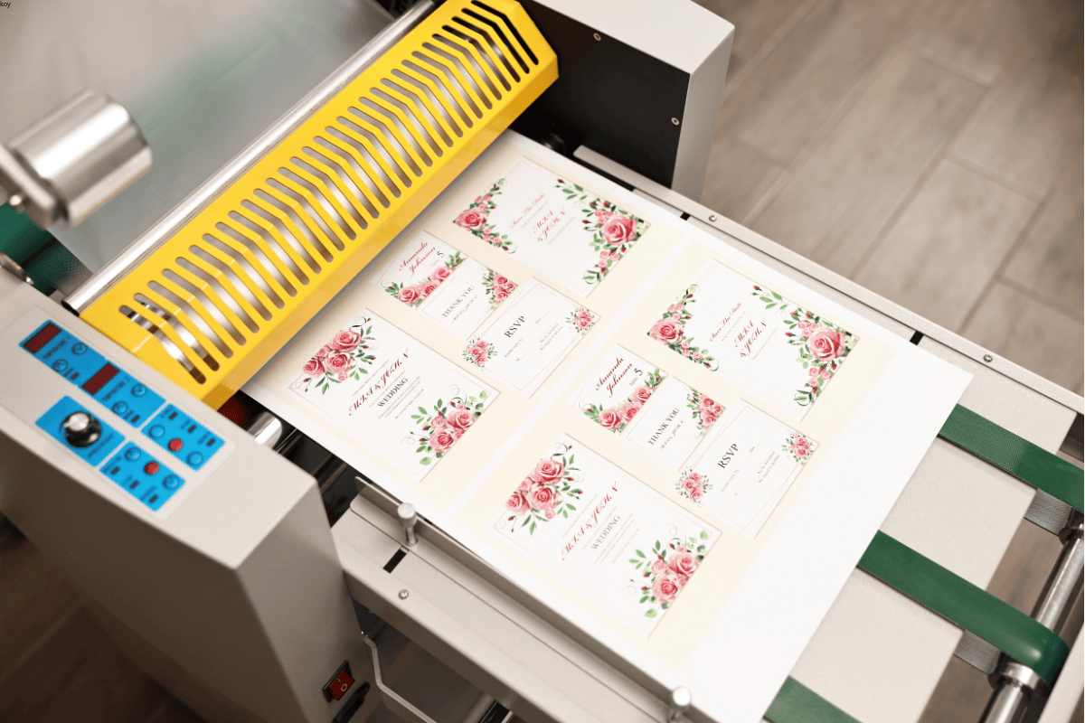Flexographic printing machine producing colorful floral packaging designs