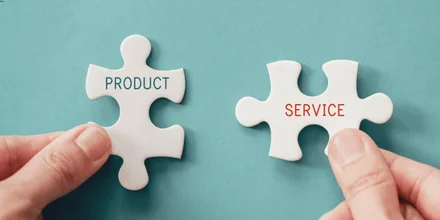 One stop sourcing concept with product and service puzzle pieces