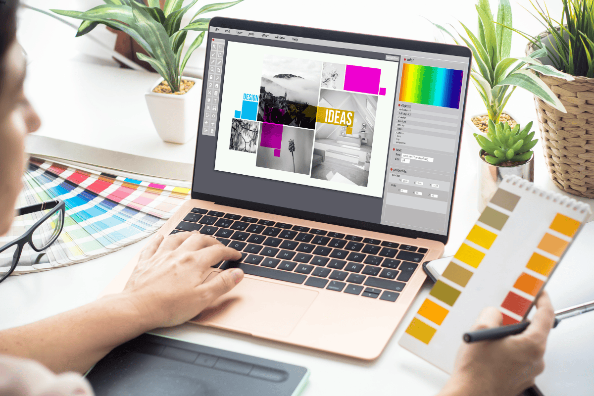 LD designer checking packaging design colors on screen