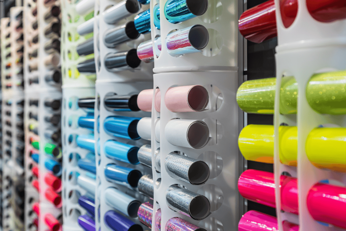 Assorted rolls of custom printing films including foil stamping and metallic finishes