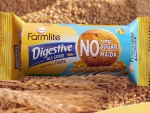 Britannia pillow pouch biscuit packaging with printed branding