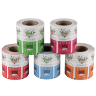 Tea bag wrapper roll stock with colorful printed floral designs for packaging