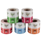 Tea bag wrapper roll stock with colorful printed floral designs for packaging