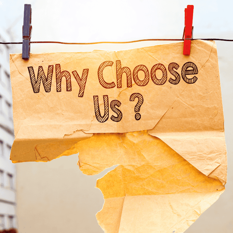 kraft paper with handwritten ‘Why Choose Us?’ clipped to a line