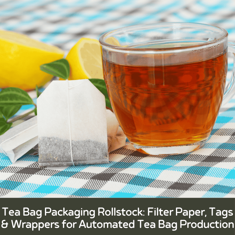 A glass cup of tea with tea bags, lemon slices, and tea bag filter paper on a plaid tablecloth