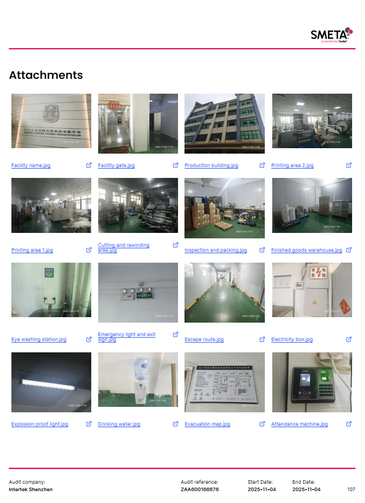 Collection of on-site photos taken by Intertek auditors during the SMETA audit at XLD, showing production areas, safety facilities, warehouses, and compliance infrastructure.
