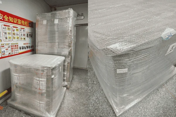 Securely wrapped export pallets from XLD, showing protective packaging and stable palletizing for international shipment.